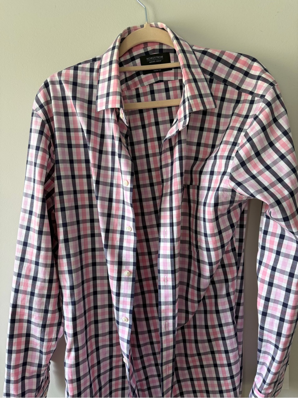 Nordstrom Men’s Pink and Navy Check Button-Down Shirt 100% Cotton